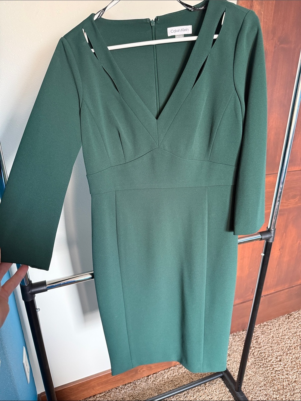 Calvin Klein Deep Green V-Neck Midi Sheath Dress